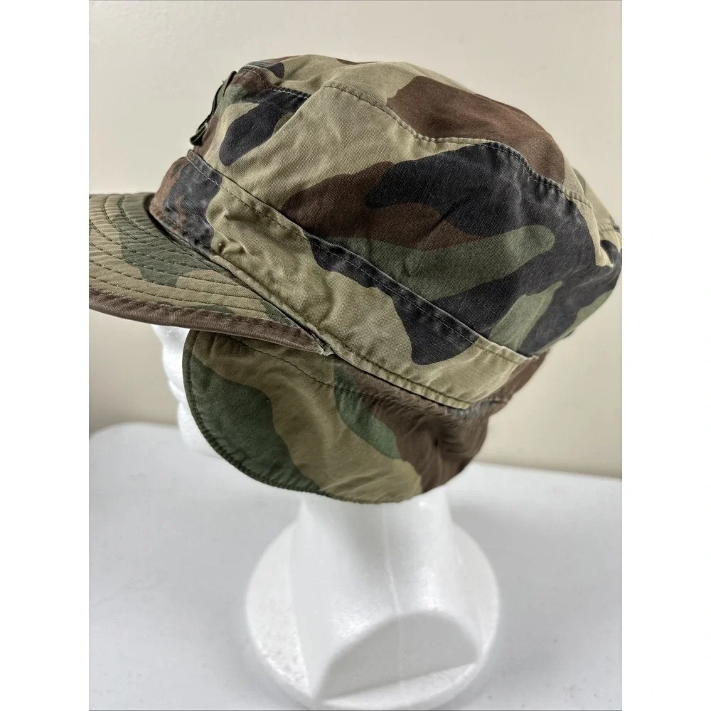 Army Cap Green U.S.‎ Military Hat Size 7 1/4 w/Ear Flap woodland camo VTG